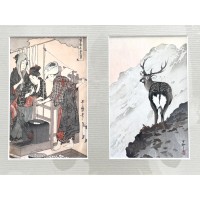 Dwie grafiki japońskie - Utamaro Kitagawa i Ohara Koson – art print w projektowanej ramie